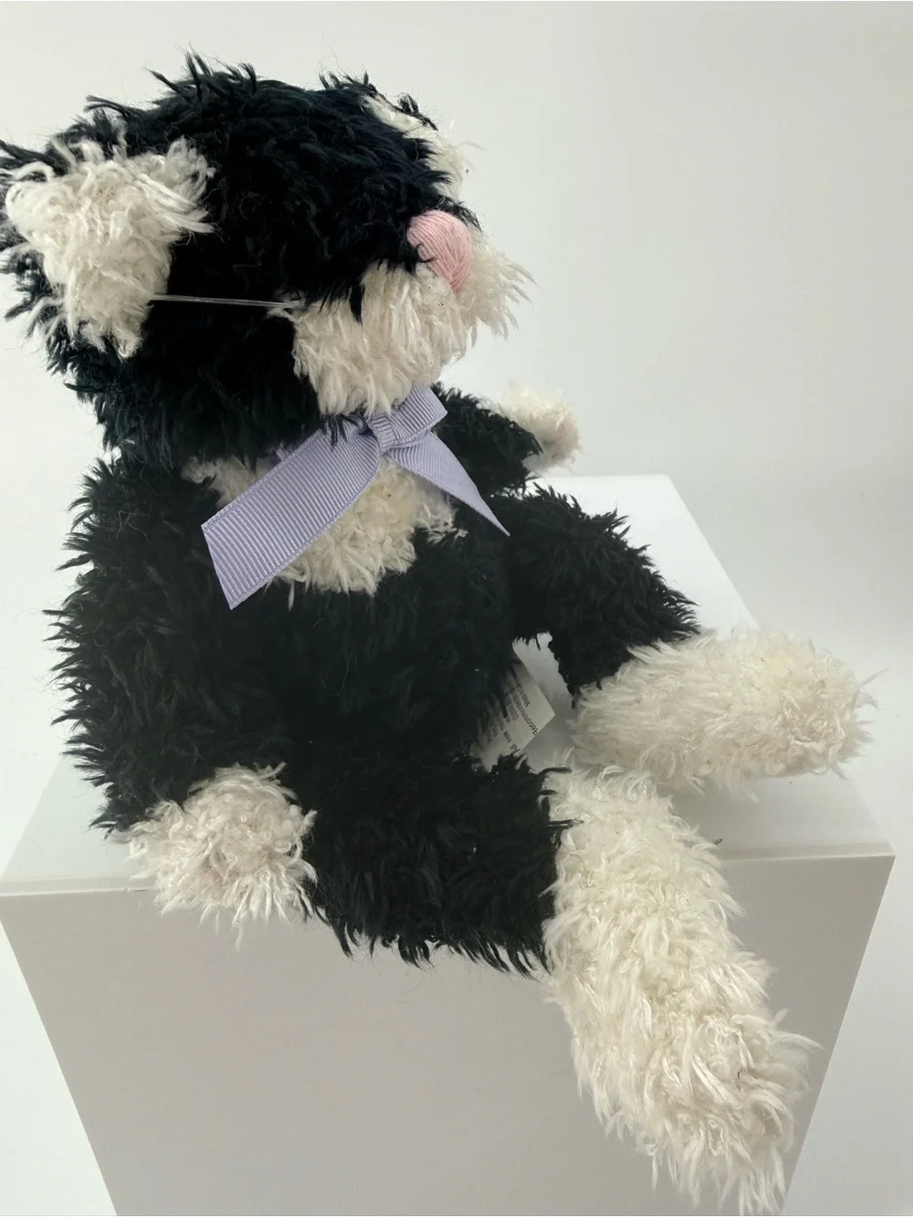 Plush Black & White Cat Toy with Lavender Bow - Soft Cuddly Pet Playmate